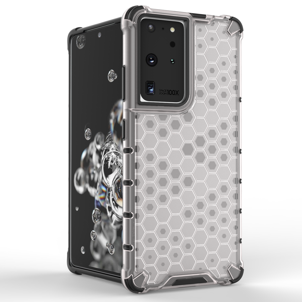 iTok webáruház - Samsung Honeycomb méhsejt mintás páncéltok Samsung Galaxy S22 Ultra készülékhez – kék 2 Honeycomb case armored cover with a gel frame for Samsung Galaxy S22 Ultra blue