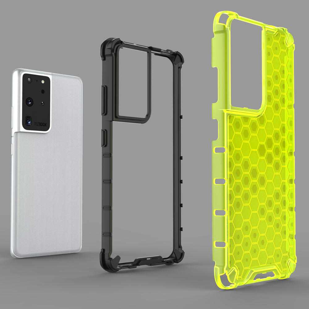 iTok webáruház - Samsung Honeycomb méhsejt mintás páncéltok Samsung Galaxy S22 Ultra készülékhez – kék 4 Honeycomb case armored cover with a gel frame for Samsung Galaxy S22 Ultra blue