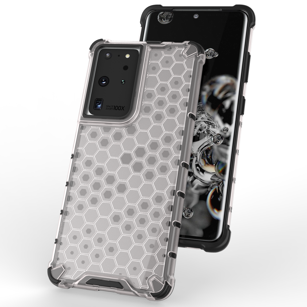 iTok webáruház - Samsung Honeycomb méhsejt mintás páncéltok Samsung Galaxy S22 Ultra készülékhez – kék 6 Honeycomb case armored cover with a gel frame for Samsung Galaxy S22 Ultra blue
