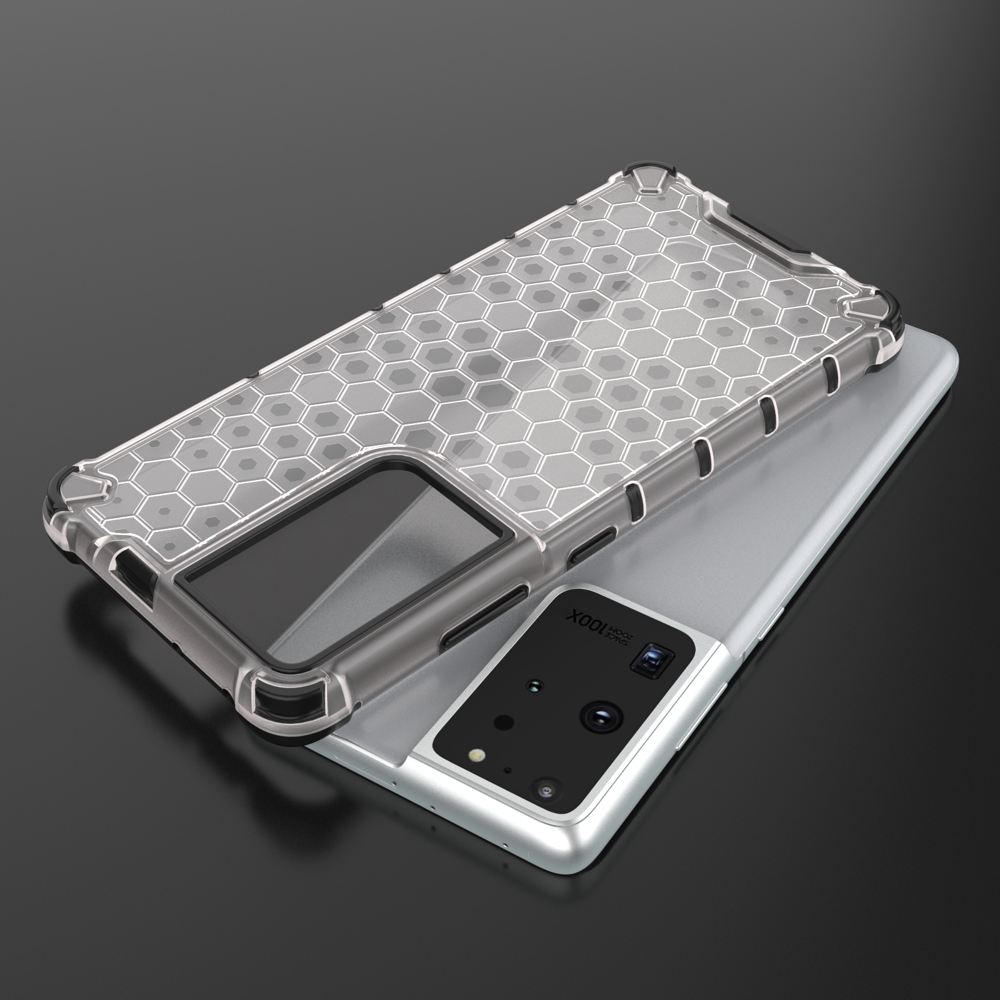iTok webáruház - Samsung Honeycomb méhsejt mintás páncéltok Samsung Galaxy S22 Ultra készülékhez – kék 7 Honeycomb case armored cover with a gel frame for Samsung Galaxy S22 Ultra blue