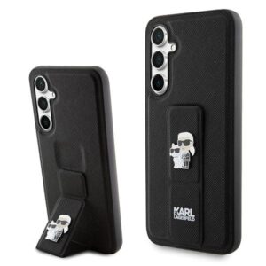 Karl Lagerfeld Gripstand Saffiano Karl&Choupette Pins tok Samsung Galaxy S23 FE-hez (fekete)