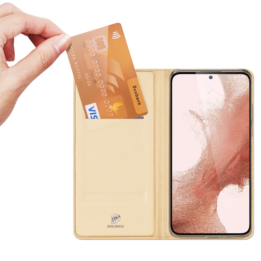 iTok webáruház - Dux Ducis Dux Ducis Skin Pro Case for Samsung Galaxy S23+ Flip Card Wallet Stand Gold 2 Dux Ducis Skin Pro Case for Samsung Galaxy S23+ Flip Card Wallet Stand Gold