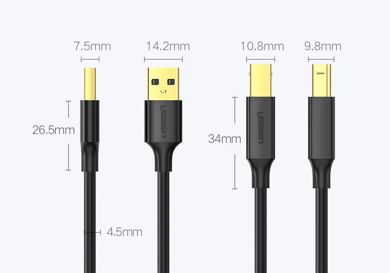 iTok webáruház - Ugreen Ugreen USB-A–USB-B nyomtatókábel, USB 2.0, 1,5 m, fekete (US135 10350) 7 Ugreen USB Type B printer cable (male) - USB 2.0 (male) 480 Mbps 1.5 m black (US135 10350)