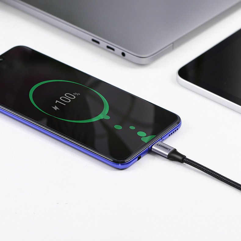 iTok webáruház - Ugreen Ugreen US255 50125 USB-C–USB-C PD QC kábel, 60 W, 3 A, 2 m (szürke) 6 Ugreen US255 50125 USB-C (straight) / USB-C (angled) PD QC cable 60W 3A 2m (szürke)