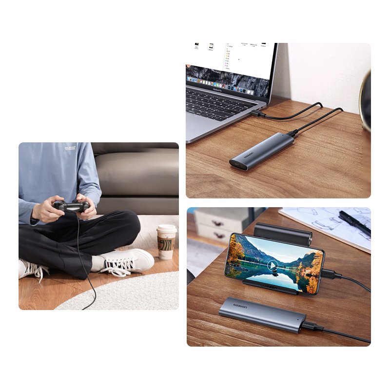 iTok webáruház - Ugreen Ugreen CM400 10902 M.2 NVMe SSD-ház USB-C kábellel, szürke 8 Ugreen M.2 SSD bay USB 3.2 Gen 2 drive (SuperSpeed USB 10 Gbps) + USB Type C cable 0.5m gray (CM400 10902)