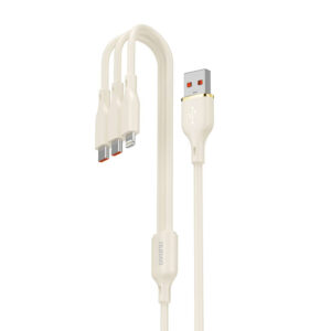 Dudao L7SE 3 az 1-ben USB-A–2×USB-C/Lightning kábel, 1,2 m (bézs)