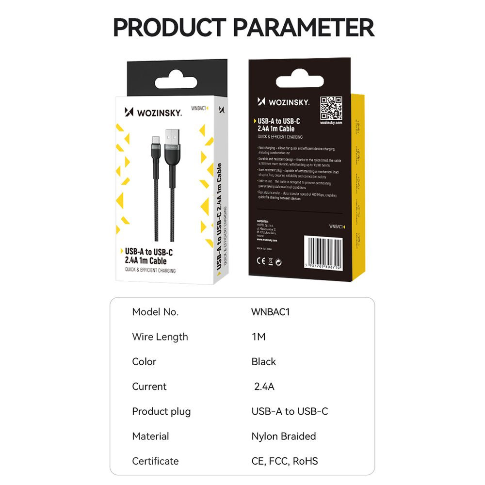 iTok webáruház - Wozinsky Wozinsky WNBAC2 USB-A–USB-C kábel, 2,4 A, 2 m (fekete) 5 Wozinsky WNBAC2 USB-A / USB-C 2.4A cable 2 m (fekete)