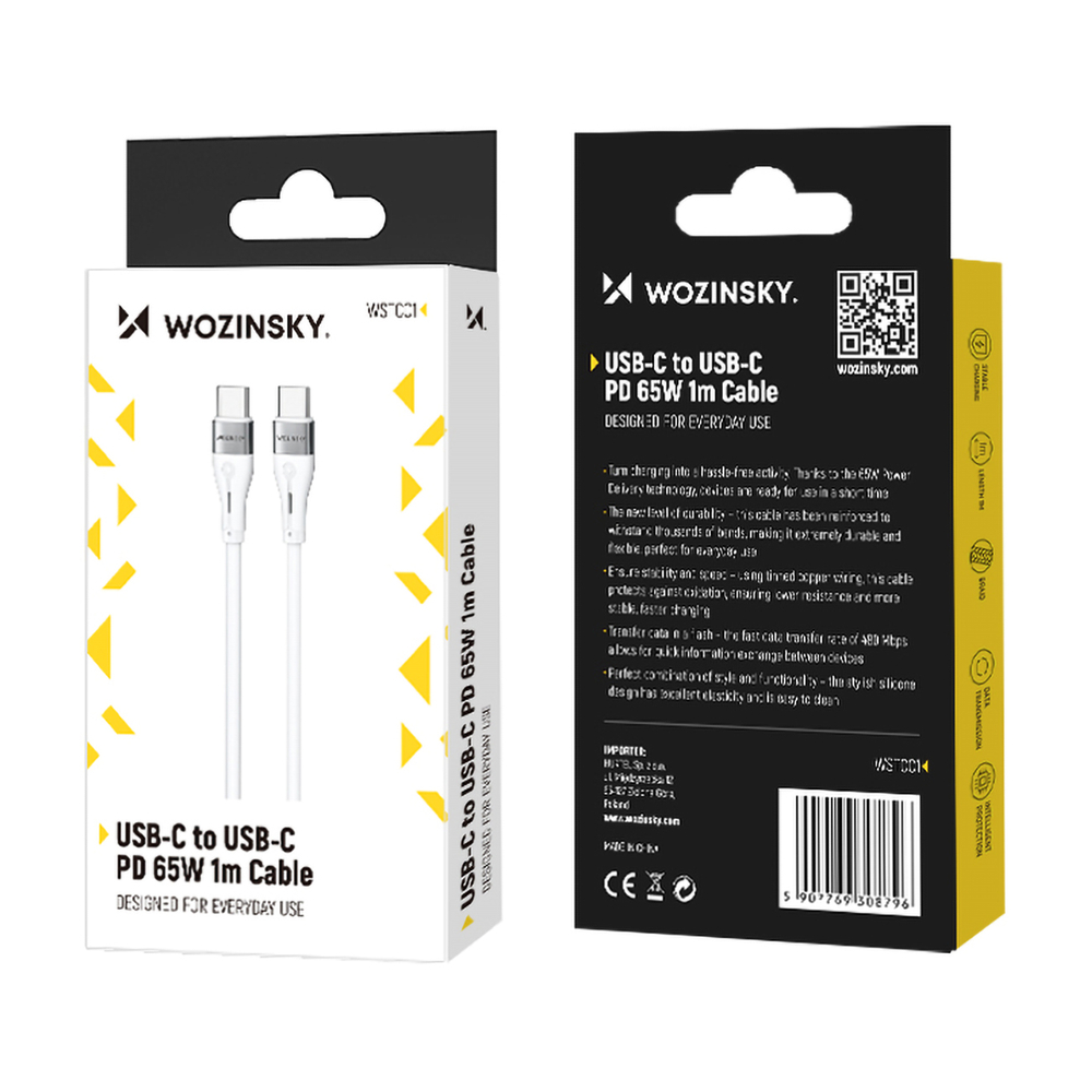 iTok webáruház - Wozinsky Wozinsky WSTCC1 USB-C–USB-C PD 65 W kábel, 1 m (fehér) 5 Wozinsky WSTCC1 USB-C / USB-C PD 65W cable 1 m long (fehér)