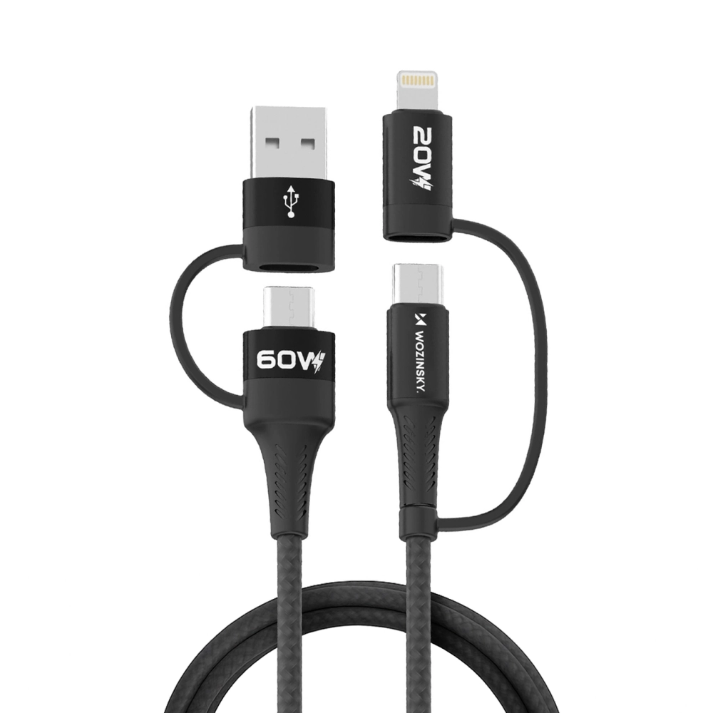 iTok webáruház - Wozinsky Wozinsky WNBAA 4 az 1-ben kábel, 2× USB-C, USB-A, Lightning, 60 W, 1 m (fekete) 1 Wozinsky WNBAA 4in1 cable 2x USB-C 1x USB-A 1x Lightning 60W 1 m (fekete)