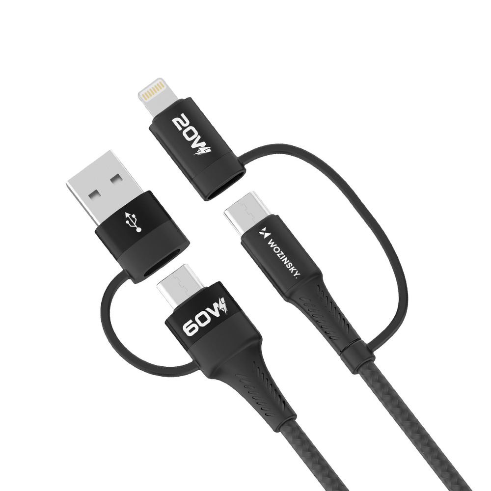 iTok webáruház - Wozinsky Wozinsky WNBAA 4 az 1-ben kábel, 2× USB-C, USB-A, Lightning, 60 W, 1 m (fekete) 2 Wozinsky WNBAA 4in1 cable 2x USB-C 1x USB-A 1x Lightning 60W 1 m (fekete)