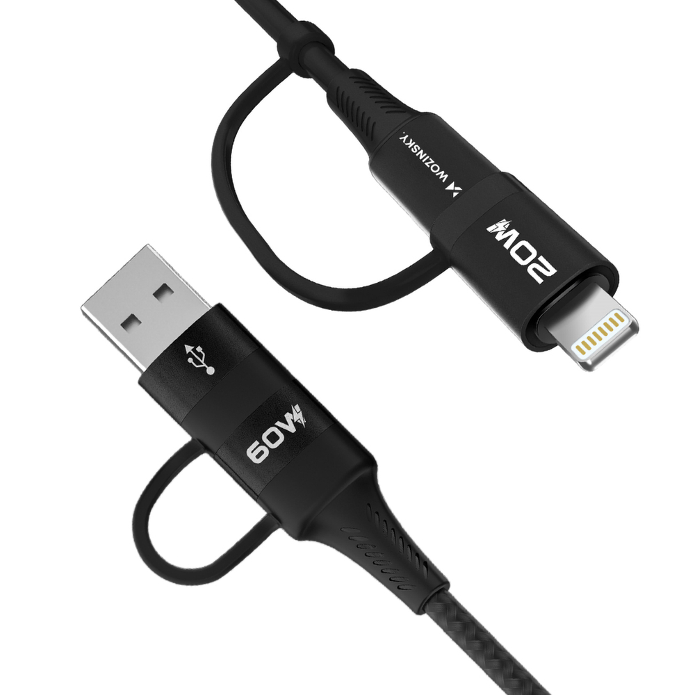 iTok webáruház - Wozinsky Wozinsky WNBAA 4 az 1-ben kábel, 2× USB-C, USB-A, Lightning, 60 W, 1 m (fekete) 3 Wozinsky WNBAA 4in1 cable 2x USB-C 1x USB-A 1x Lightning 60W 1 m (fekete)