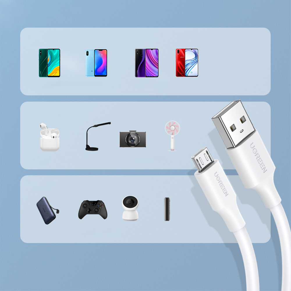 iTok webáruház - Ugreen Ugreen US289 60143 Micro USB–USB-A kábel, 2 m (fehér) 7 Ugreen US289 60143 micro USB / USB-A cable 2m (fehér)