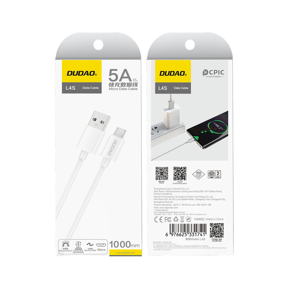 iTok webáruház - Dudao Dudao L4SM USB-A–micro USB kábel, 2 A, 1 m (fehér) 2 Dudao L4SM USB-A / micro USB cable 2A 1m (fehér)