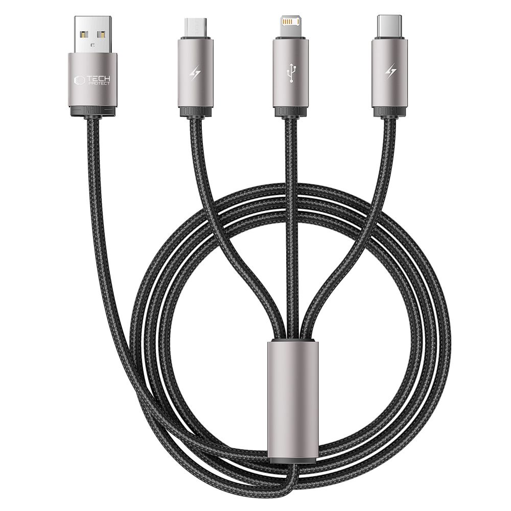 iTok webáruház - Tech-Protect Tech-Protect UltraBoost 3 az 1-ben USB-A–Lightning / USB-C / micro USB kábel 3,5 A, 1 m (szürke) 1 Tech-Protect UltraBoost 3in1 USB-A - Lightning / USB-C / micro USB 3.5A cable 1m (szürke)