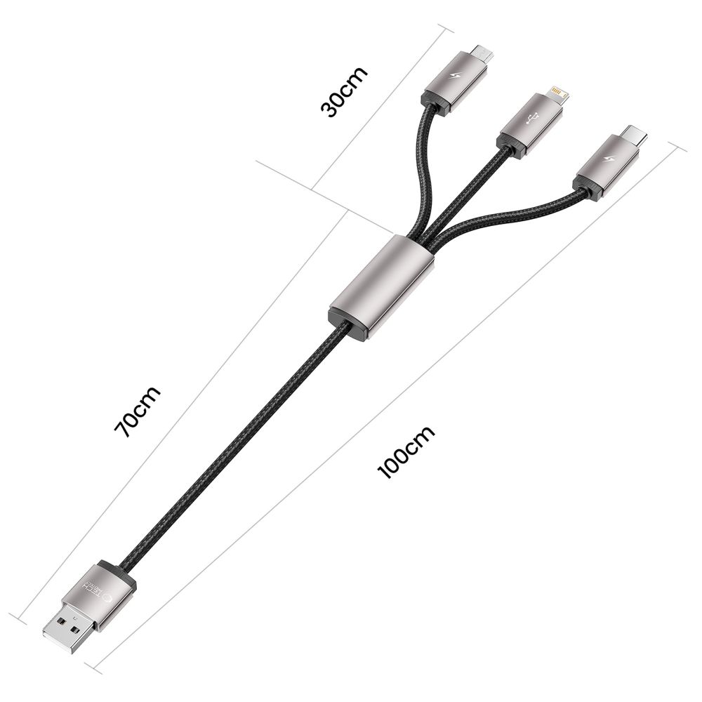 iTok webáruház - Tech-Protect Tech-Protect UltraBoost 3 az 1-ben USB-A–Lightning / USB-C / micro USB kábel 3,5 A, 1 m (szürke) 2 Tech-Protect UltraBoost 3in1 USB-A - Lightning / USB-C / micro USB 3.5A cable 1m (szürke)