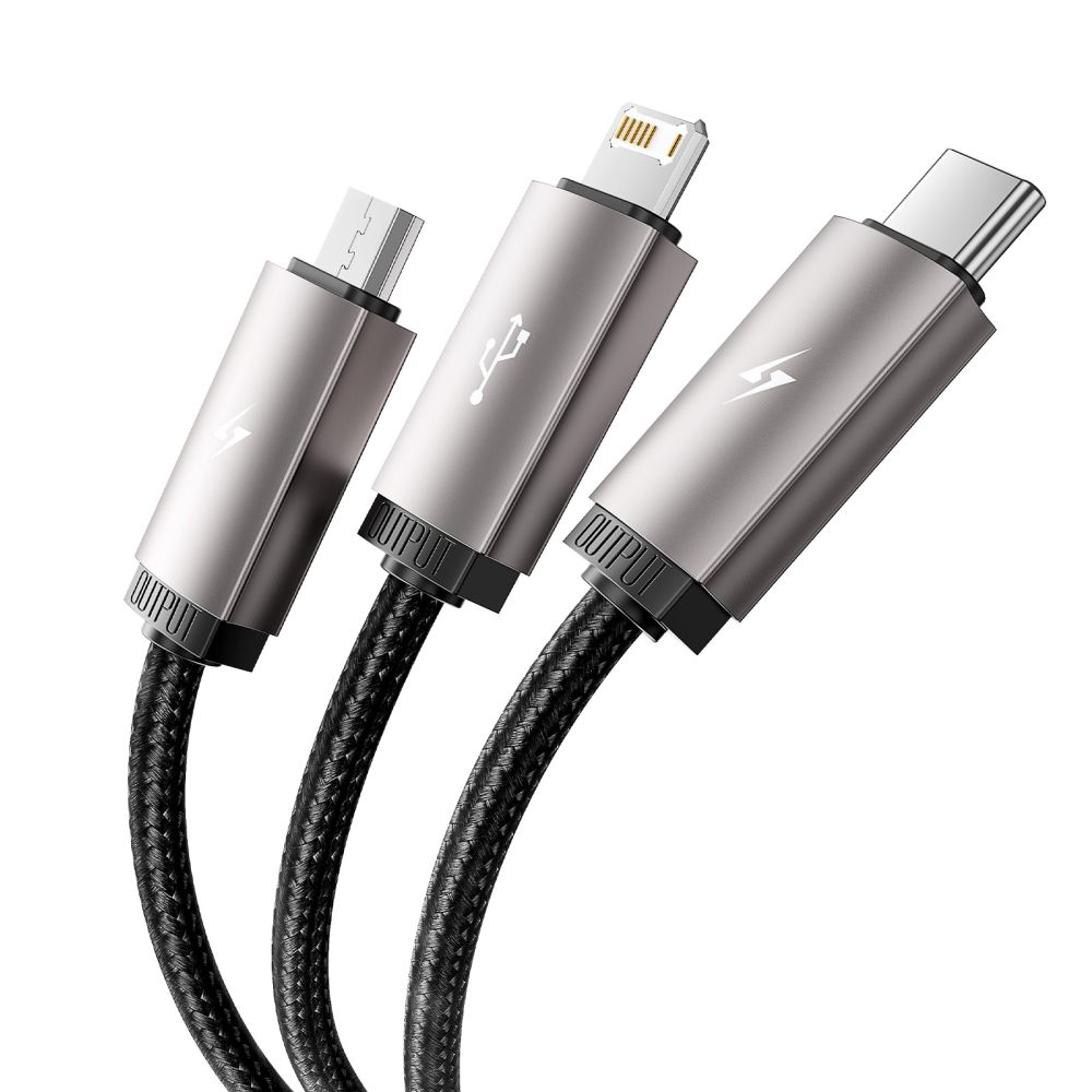 iTok webáruház - Tech-Protect Tech-Protect UltraBoost 3 az 1-ben USB-A–Lightning / USB-C / micro USB kábel 3,5 A, 1 m (szürke) 4 Tech-Protect UltraBoost 3in1 USB-A - Lightning / USB-C / micro USB 3.5A cable 1m (szürke)