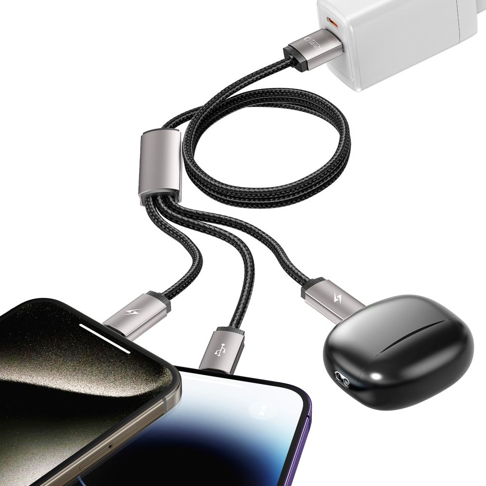 iTok webáruház - Tech-Protect Tech-Protect UltraBoost 3 az 1-ben USB-A–Lightning / USB-C / micro USB kábel 3,5 A, 1 m (szürke) 6 Tech-Protect UltraBoost 3in1 USB-A - Lightning / USB-C / micro USB 3.5A cable 1m (szürke)