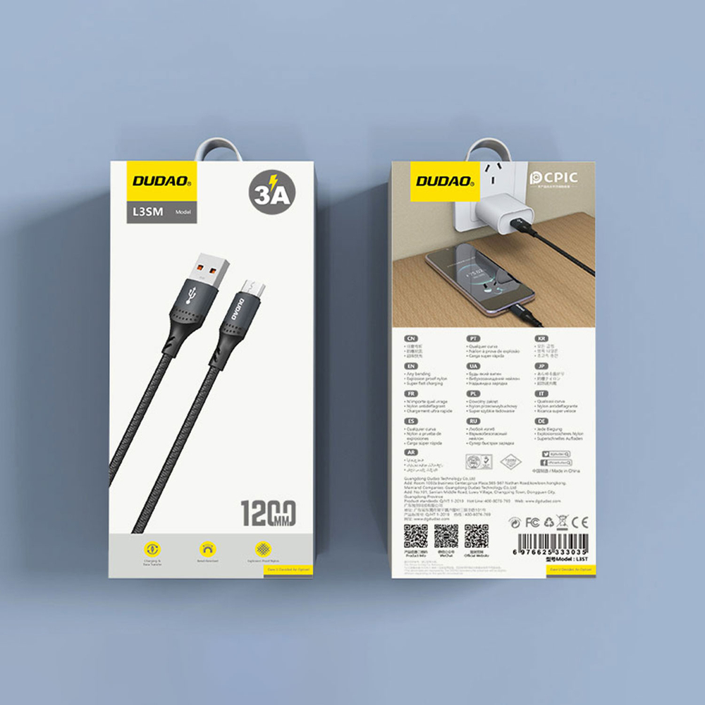 iTok webáruház - Dudao Dudao L3SM USB-A–MicroUSB fonott kábel, 1,2 m (fekete) 6 Dudao L3SM USB-A - MicroUSB 3A 1.2m Braided Cable (fekete)