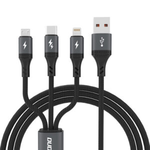 Dudao L3E 3 az 1-ben 60 W-os Micro USB, USB-C és Lightning kábel, 1,2 m (fekete)