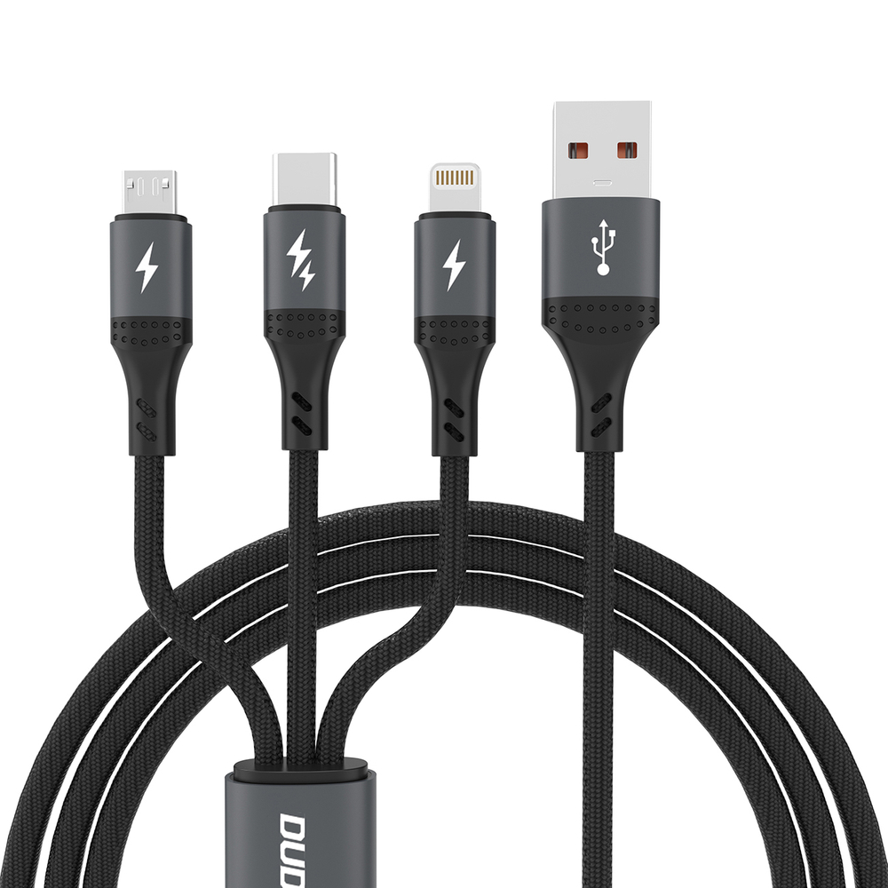 iTok webáruház - Dudao Dudao L3E 3 az 1-ben 60 W-os Micro USB, USB-C és Lightning kábel, 1,2 m (fekete) 1 Dudao L3E 3 in 1 60W MicroUSB USB-C Lightning Cable 1.2m (fekete)