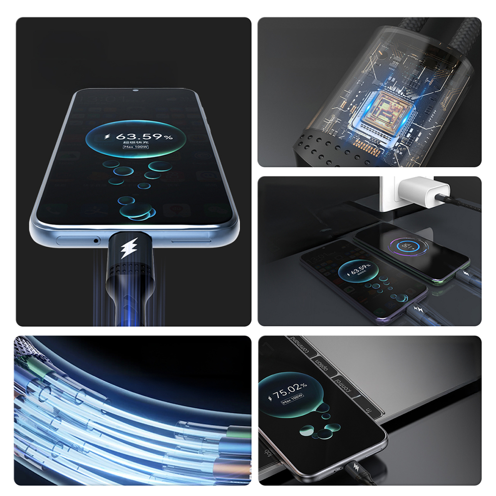 iTok webáruház - Dudao Dudao L3F 2in1 kábel 100 W, 1,2 m, 2× USB-C (fekete) 4 Dudao L3F 2in1 Cable 100W 1.2m 2 x USB-C (fekete)