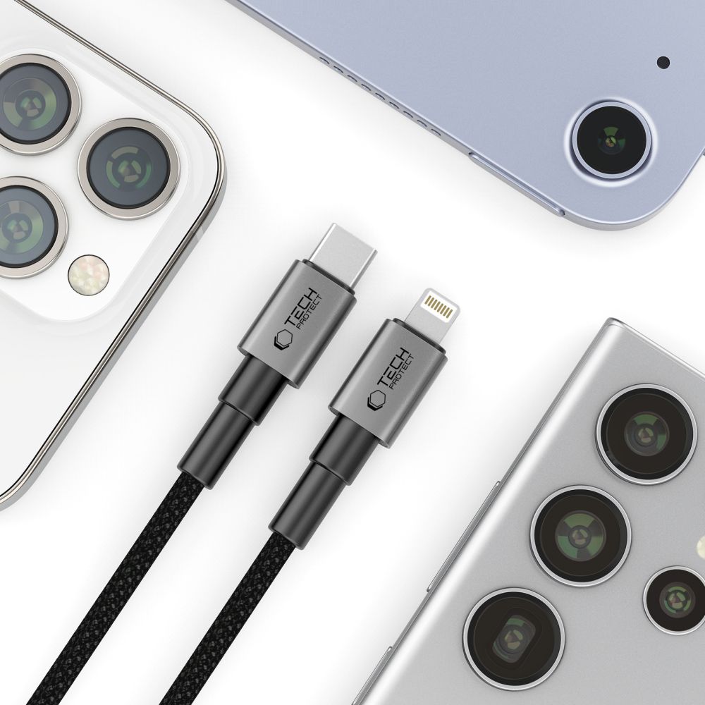 iTok webáruház - Tech-Protect Tech-Protect Ultraboost DNA USB-C / Lightning PD27W/3A kábel, 200 cm (szürke) 4 Tech-Protect Ultraboost DNA USB-C / Lightning PD27W/3A cable 200 cm (szürke)