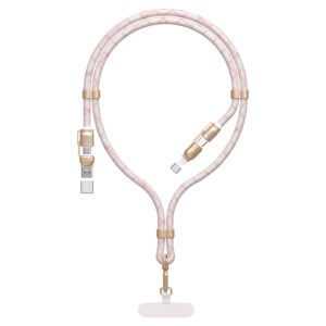 Dudao L20MAX 4 az 1-ben kábel és nyakpánt USB-A / USB-C / Lightning PD QC 65 W, 1,5 m (rózsaszín)