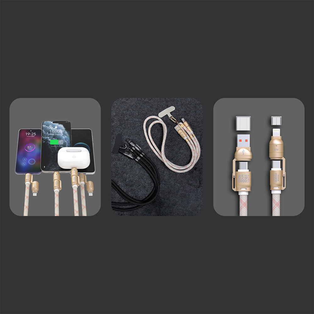 iTok webáruház - Dudao Dudao L20MAX 4 az 1-ben kábel és nyakpánt USB-A / USB-C / Lightning PD QC 65 W, 1,5 m (rózsaszín) 2 Dudao L20MAX 4in1 Cable / Lanyard USB-A / USB-C / Lightning PD QC 65W 1.5m (rózsaszín)