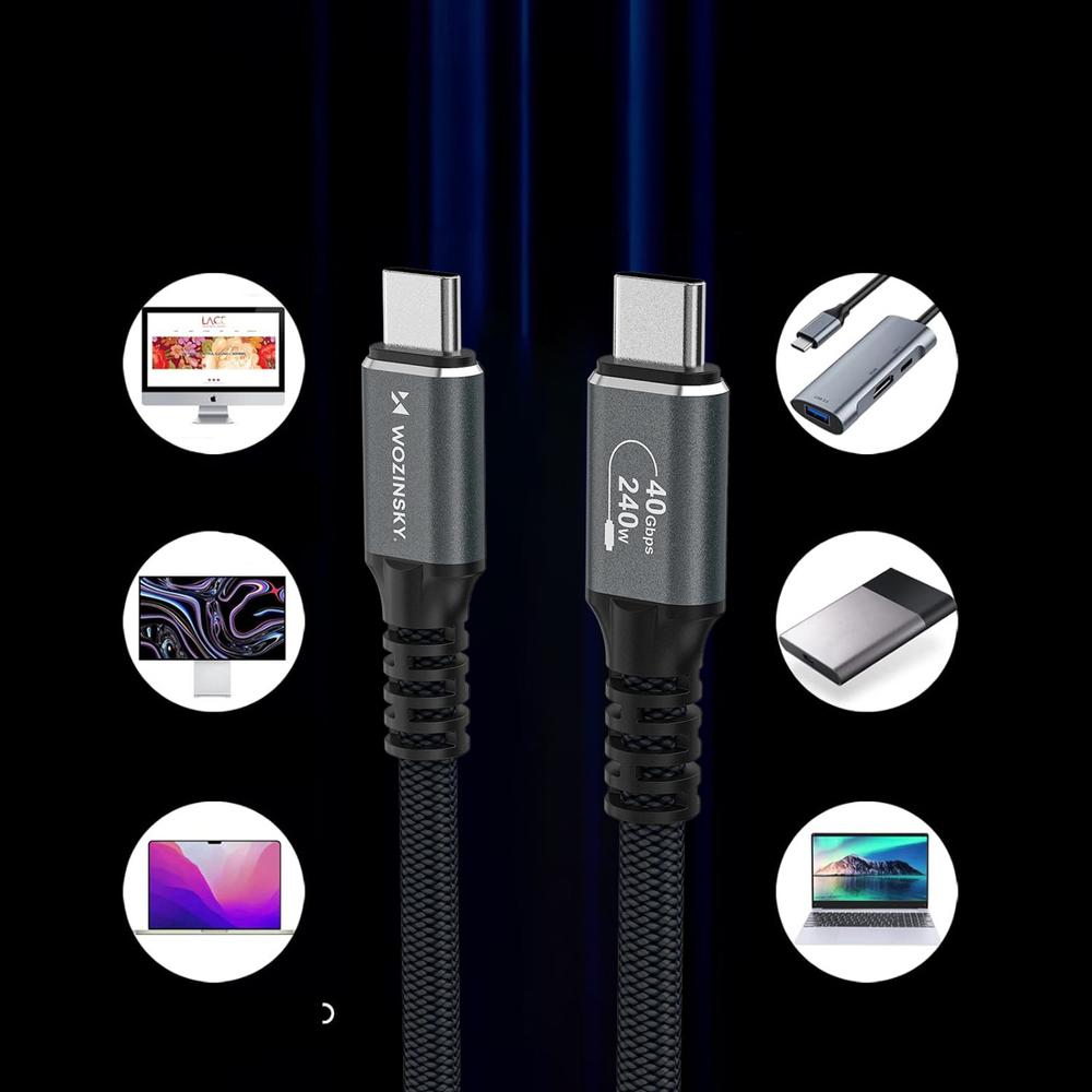 iTok webáruház - Wozinsky Wozinsky WPS-UY41S USB-C USB4 kábel 40 Gb/s 240 W 1 m 4K (fekete) 6 Wozinsky WPS-UY41S USB-C USB4 Cable 40Gb/s 240W 1m 4K (fekete)