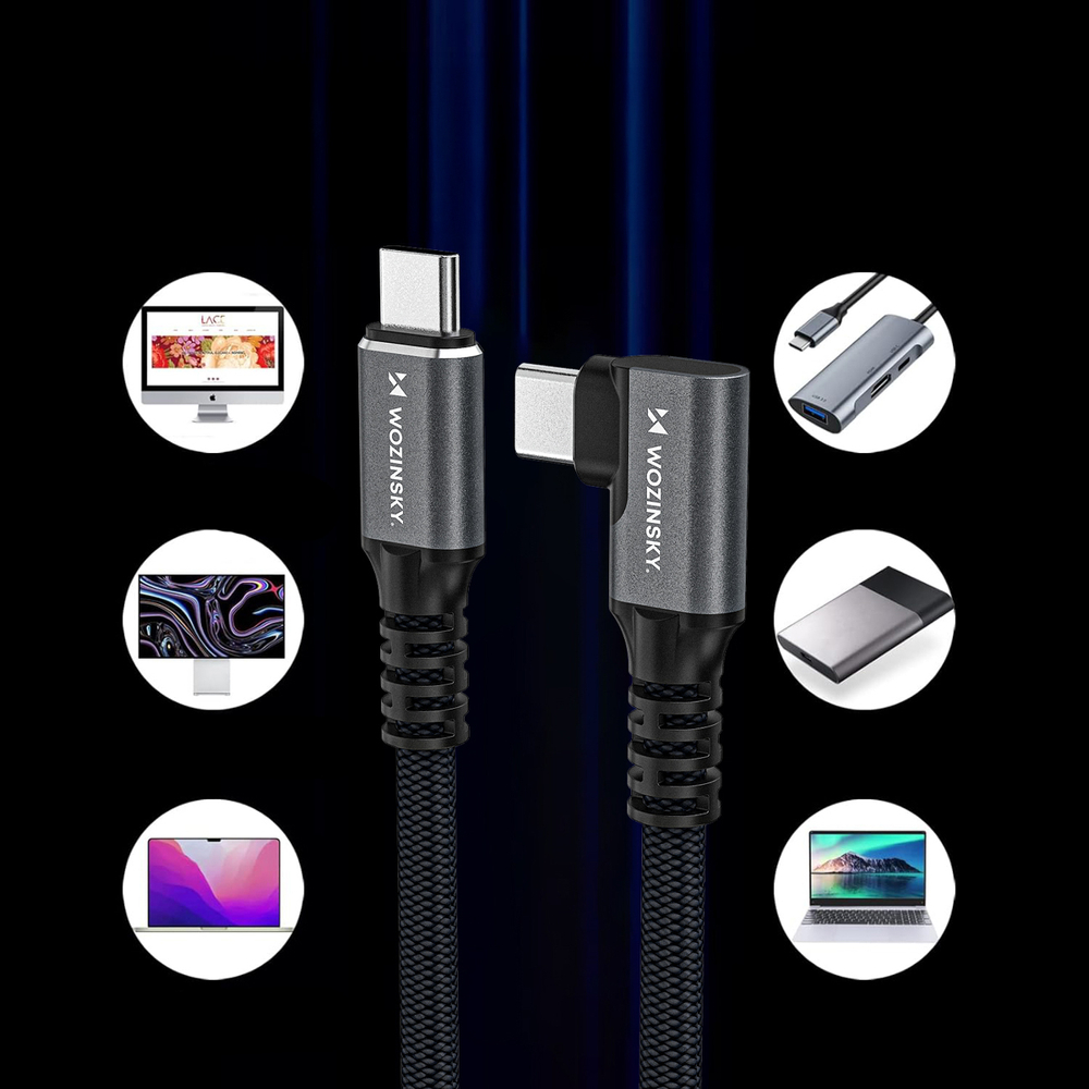 iTok webáruház - Wozinsky Wozinsky WPS3-UY41S USB-C USB4 40 Gb/s 240 W 1 m 4K döntött kábel (fekete) 6 Wozinsky WPS3-UY41S USB-C USB4 40Gb/s 240W 1m 4K Angled Cable (fekete)