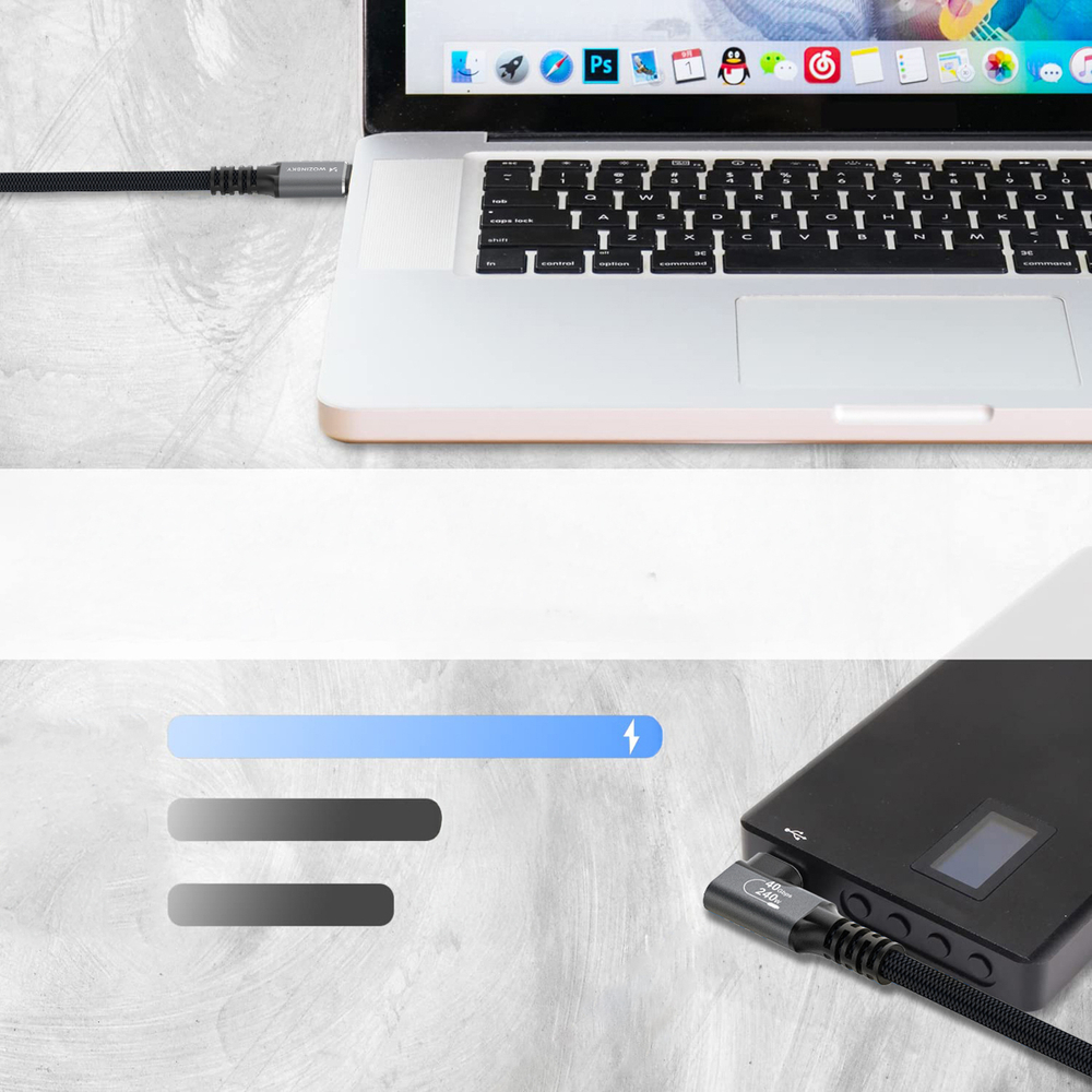 iTok webáruház - Wozinsky Wozinsky WPS3-UY41S USB-C USB4 40 Gb/s 240 W 1 m 4K döntött kábel (fekete) 8 Wozinsky WPS3-UY41S USB-C USB4 40Gb/s 240W 1m 4K Angled Cable (fekete)