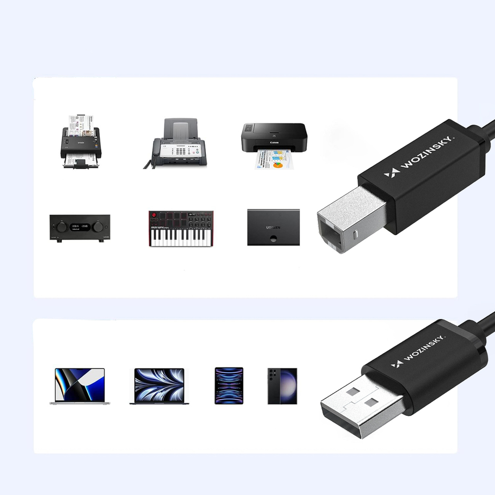 iTok webáruház - Wozinsky Wozinsky WKDDY3S USB-B–USB-A adatkábel, 2 m (fekete) 7 Wozinsky WKDDY3S USB-B - USB-A 480Mb/s Cable 2m (fekete)