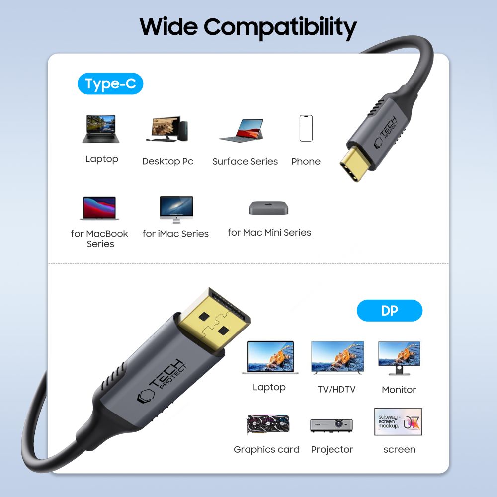 iTok webáruház - Tech-Protect Tech-Protect UltraBoost USB-C–DisplayPort 1.4 kábel, 8K/60 Hz, 180 cm (fekete) 2 Tech-Protect UltraBoost USB-C to DisplayPort 1.4 8K 60Hz Cable 180cm (fekete)