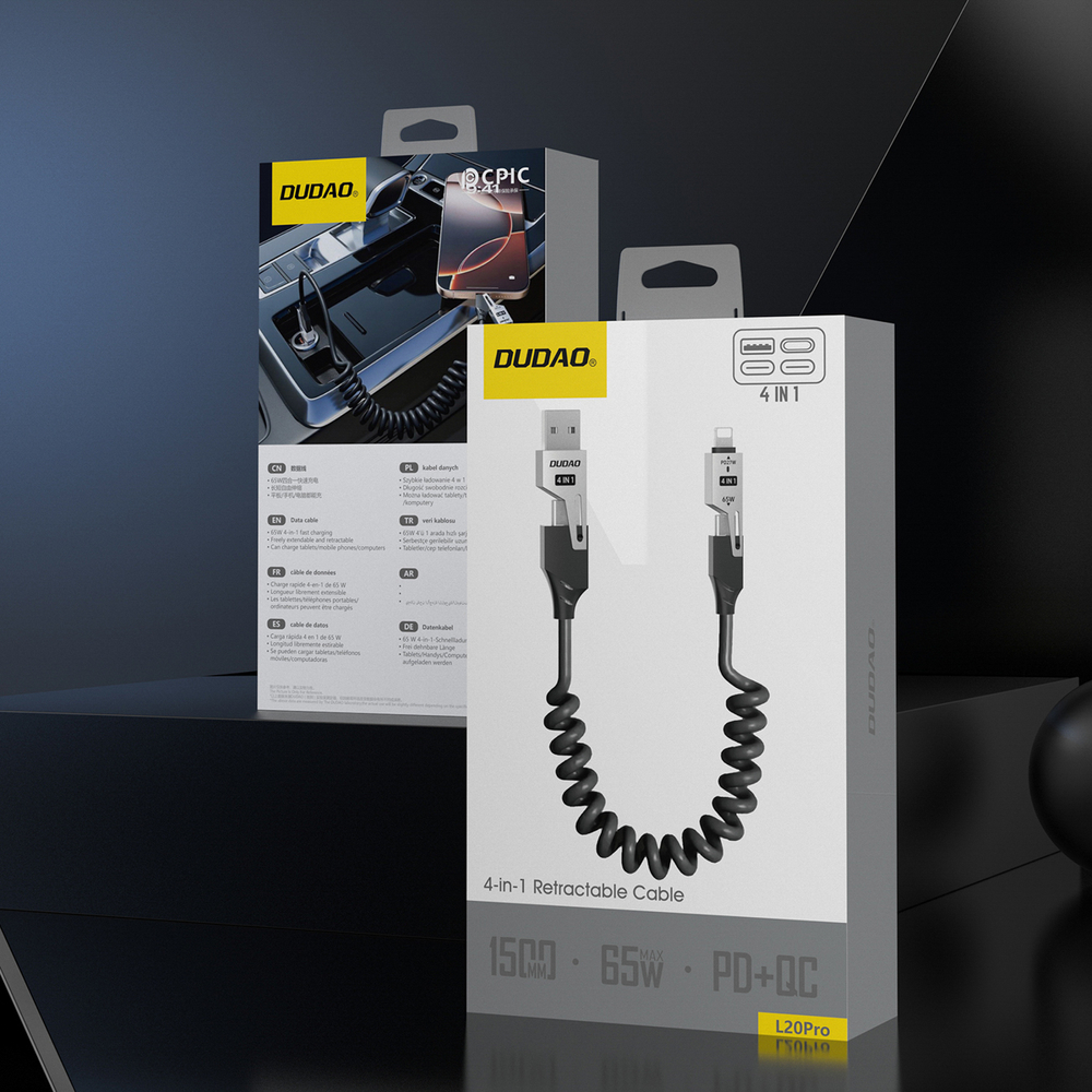 iTok webáruház - Dudao Dudao L20 Pro 4 az 1-ben USB-A / USB-C – Lightning / USB-C kábel (fekete) 2 Dudao L20 Pro 4-in-1 USB-A / USB-C - Lightning / USB-C Cable (fekete)