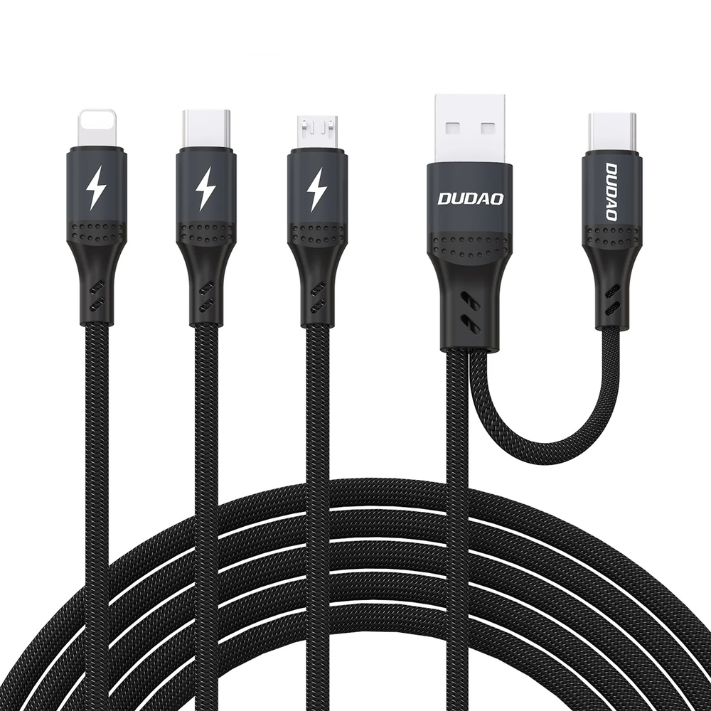 iTok webáruház - Dudao Dudao L3W 66 W-os USB-A/USB-C – Lightning/USB-C/MicroUSB kábel (fekete) 1 Dudao L3W USB-A/USB-C to Lightning/USB-C/MicroUSB 66W Cable (fekete)