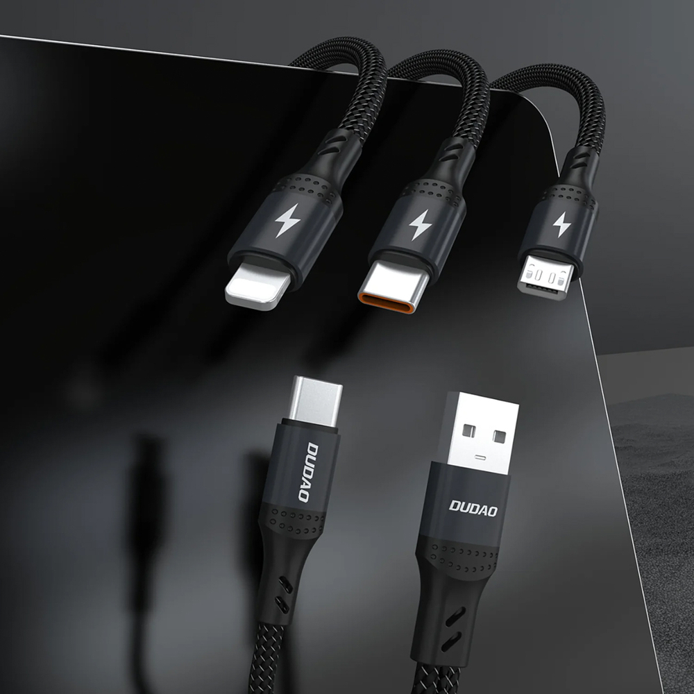 iTok webáruház - Dudao Dudao L3W 66 W-os USB-A/USB-C – Lightning/USB-C/MicroUSB kábel (fekete) 2 Dudao L3W USB-A/USB-C to Lightning/USB-C/MicroUSB 66W Cable (fekete)