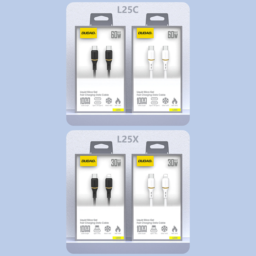 iTok webáruház - Dudao Dudao L25C USB-C–USB-C szilikonkábel 60 W, 1 m (fehér) 8 Dudao L25C USB-C - USB-C Silicone Cable 60W 1m (fehér)