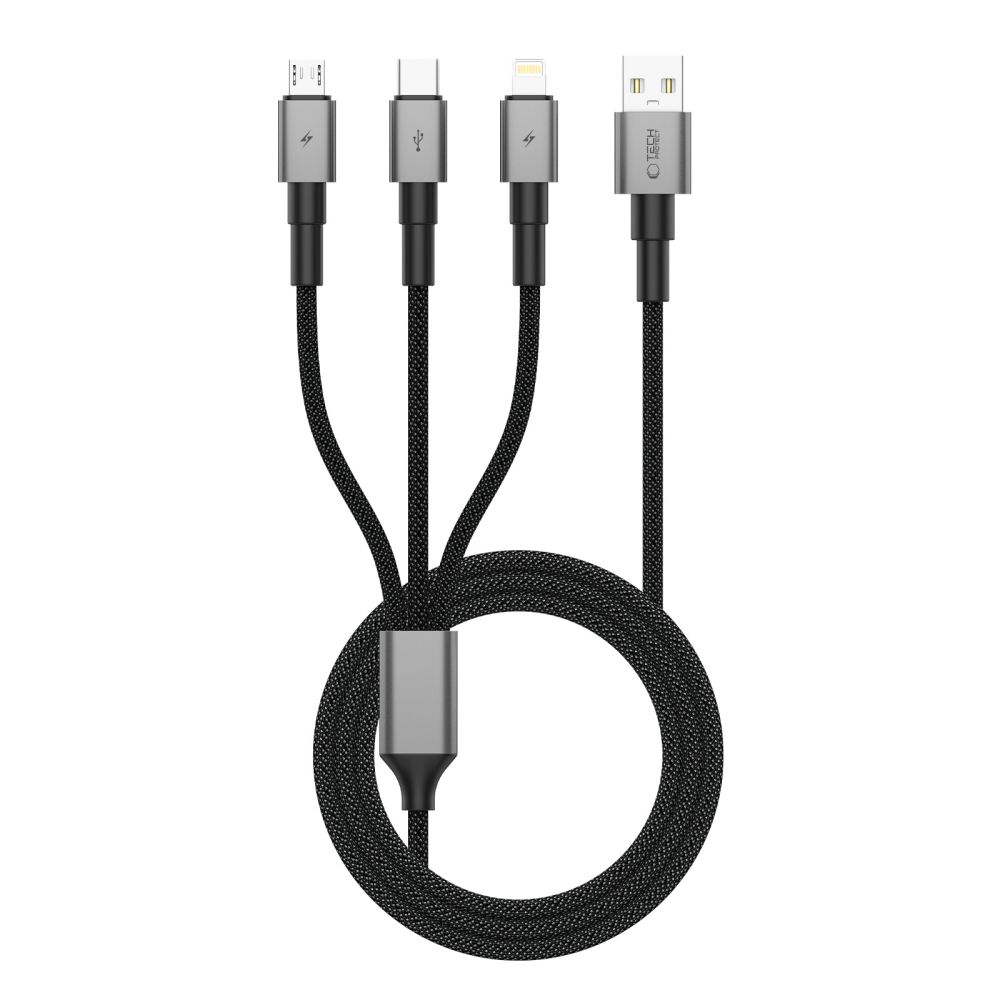 iTok webáruház - Tech-Protect Tech-Protect UltraBoost DNA 3 az 1-ben USB-C / Micro-USB / Lightning kábel, 120 cm (szürke) 1 Tech-Protect UltraBoost DNA 3in1 USB-C / Micro-USB / Lightning cable 120 cm (szürke)