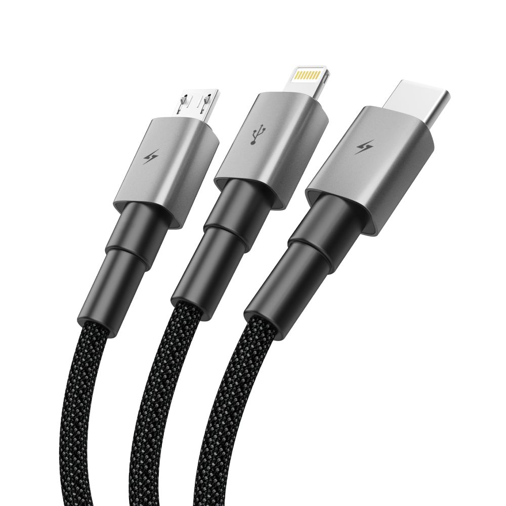 iTok webáruház - Tech-Protect Tech-Protect UltraBoost DNA 3 az 1-ben USB-C / Micro-USB / Lightning kábel, 120 cm (szürke) 2 Tech-Protect UltraBoost DNA 3in1 USB-C / Micro-USB / Lightning cable 120 cm (szürke)