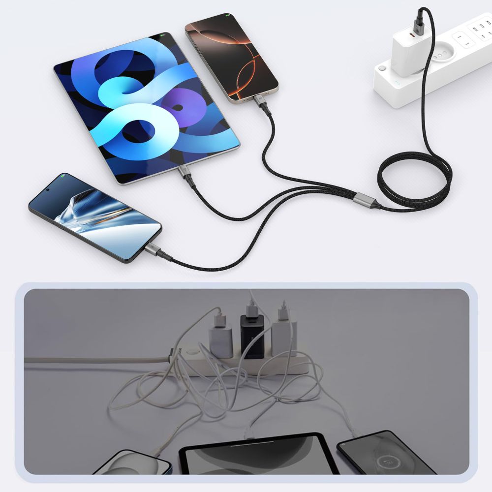 iTok webáruház - Tech-Protect Tech-Protect UltraBoost DNA 3 az 1-ben USB-C / Micro-USB / Lightning kábel, 120 cm (szürke) 3 Tech-Protect UltraBoost DNA 3in1 USB-C / Micro-USB / Lightning cable 120 cm (szürke)