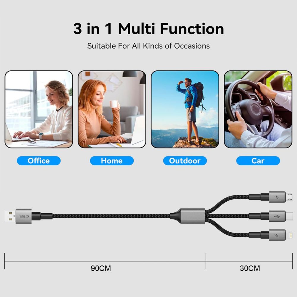 iTok webáruház - Tech-Protect Tech-Protect UltraBoost DNA 3 az 1-ben USB-C / Micro-USB / Lightning kábel, 120 cm (szürke) 4 Tech-Protect UltraBoost DNA 3in1 USB-C / Micro-USB / Lightning cable 120 cm (szürke)