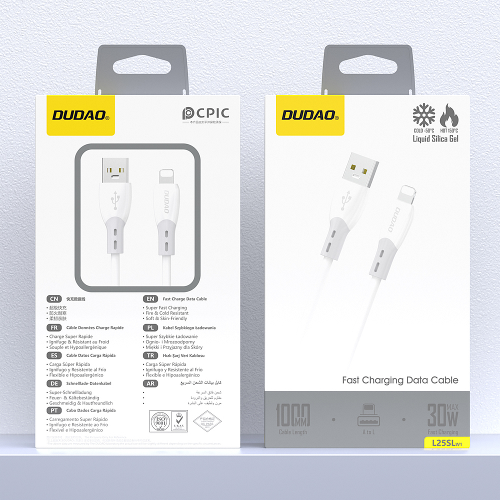 iTok webáruház - Dudao Dudao L25SL 30 W USB-A–Lightning kábel, 1 m (fehér) 2 Dudao L25SL 30W USB-A - Lightning Cable with Soft Silicone Braid 1m (fehér)