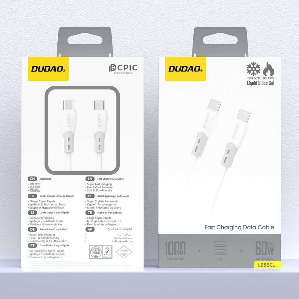 iTok webáruház - Dudao Dudao L25SC 60 W USB-C–USB-C kábel, 1 m (fehér) 2 Dudao L25SC 60W USB-C - USB-C Cable with Soft Silicone Braid 1m (fehér)