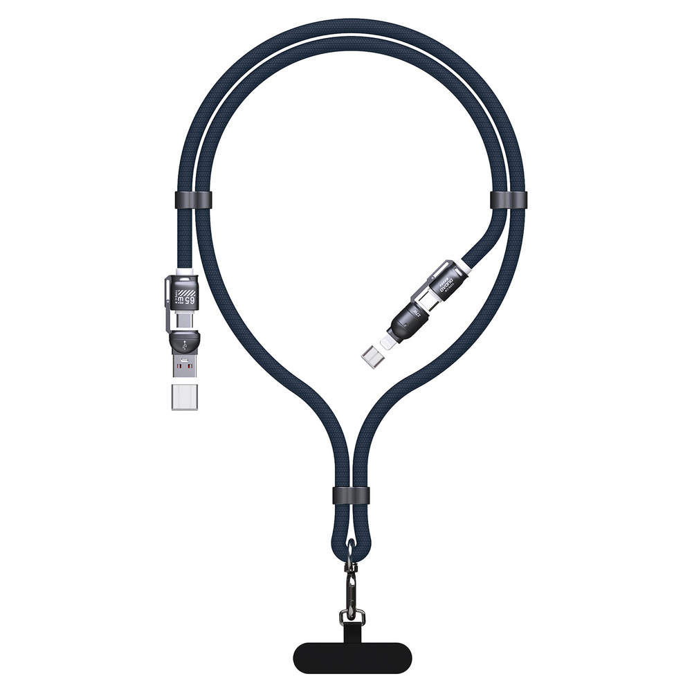 iTok webáruház - Dudao Dudao L20Max 65W 4 az 1-ben kábel nyakpánttal, USB-C–USB-C, Lightning- és USB-A-adapterekkel (kék) 1 Dudao L20Max 65W 4-in-1 Cable with Lanyard USB-C to USB-C with Lightning and USB-A Adapters (kék)