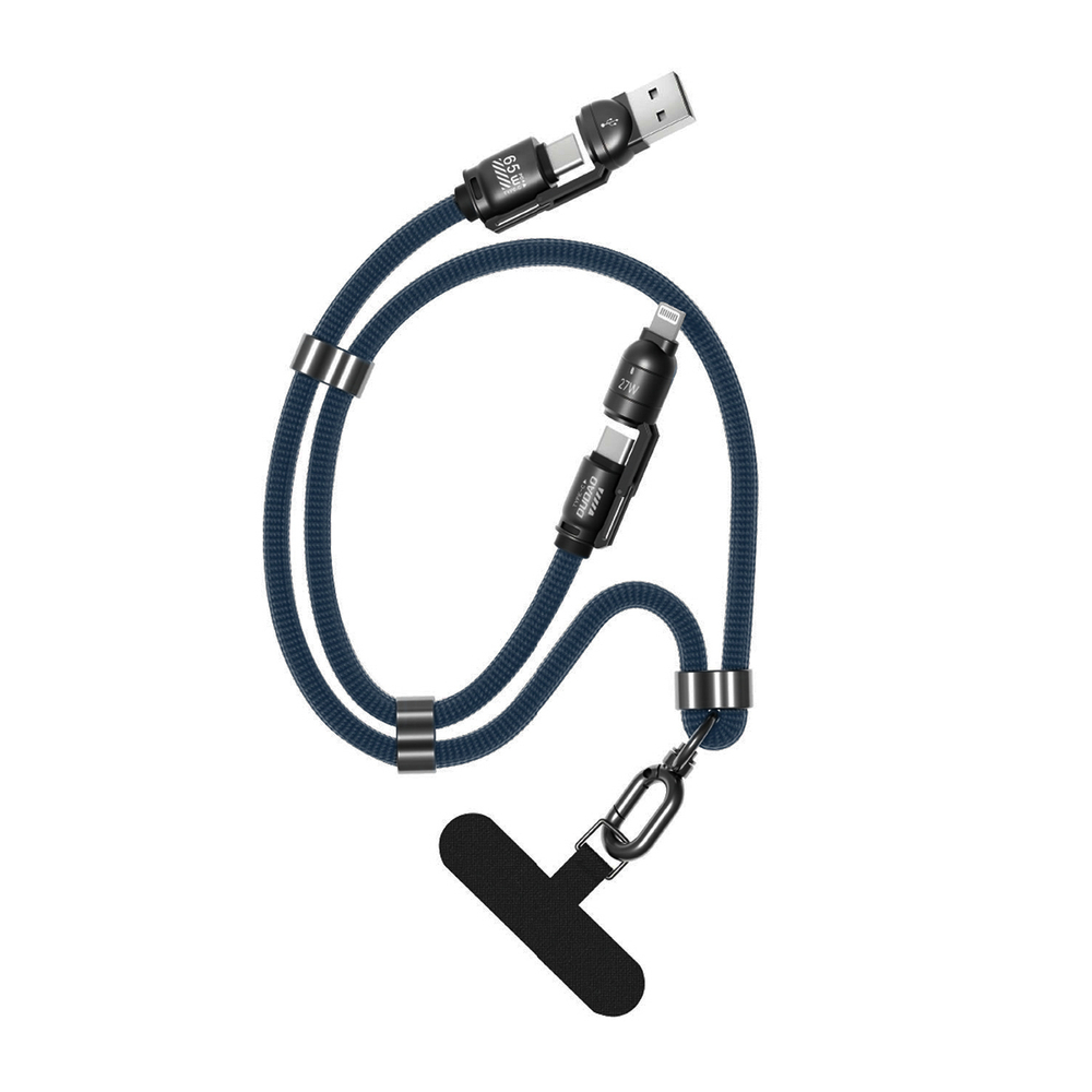 iTok webáruház - Dudao Dudao L20Max 65W 4 az 1-ben kábel nyakpánttal, USB-C–USB-C, Lightning- és USB-A-adapterekkel (kék) 2 Dudao L20Max 65W 4-in-1 Cable with Lanyard USB-C to USB-C with Lightning and USB-A Adapters (kék)