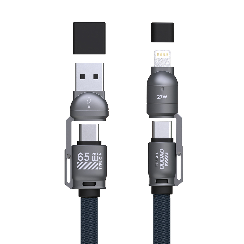 iTok webáruház - Dudao Dudao L20Max 65W 4 az 1-ben kábel nyakpánttal, USB-C–USB-C, Lightning- és USB-A-adapterekkel (kék) 3 Dudao L20Max 65W 4-in-1 Cable with Lanyard USB-C to USB-C with Lightning and USB-A Adapters (kék)
