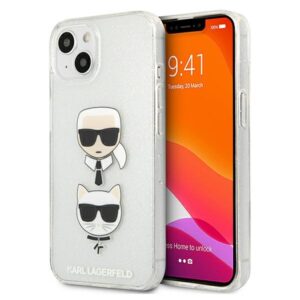 Karl Lagerfeld Glitter Karl's & Choupette Head case for iPhone 13 mini (ezüst)