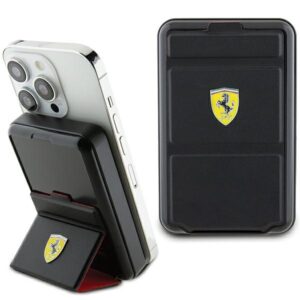 Ferrari Metal Logo MagSafe 15 W-os, 10 000 mAh-s powerbank állványfunkcióval (fekete)