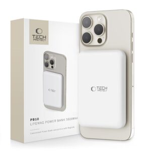 Tech-Protect LifeMag PB10 MagSafe powerbank 5000 mAh, 15 W, USB-C port – fehér