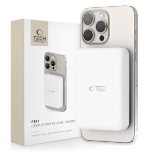 Tech-Protect LifeMag PB11 MagSafe powerbank 10000 mAh, 15 W, USB-C, fehér